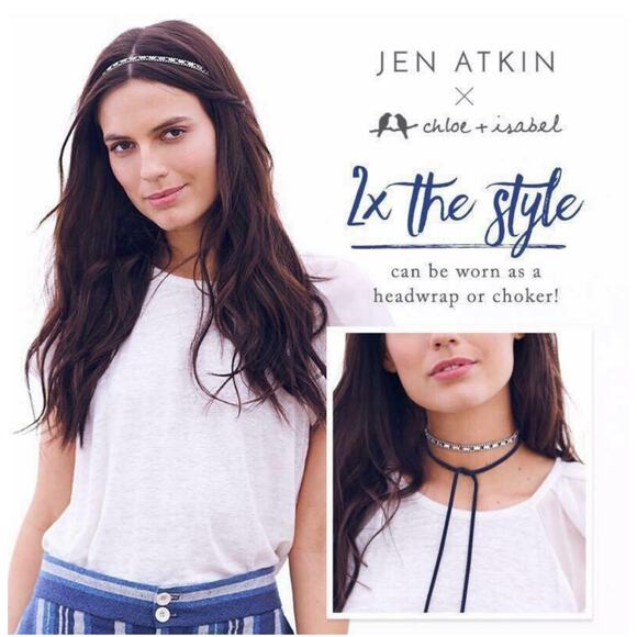 JEN Atkin x Chloe + Isabel Suede + Baguette Choker Necklace in Navy, NIB main image 4